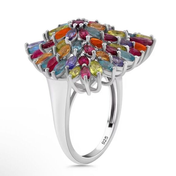 Multi Gemstone 5.15 ctw Floral Spray Ring Sterling Silver Size 6 New - Picture 3 of 5